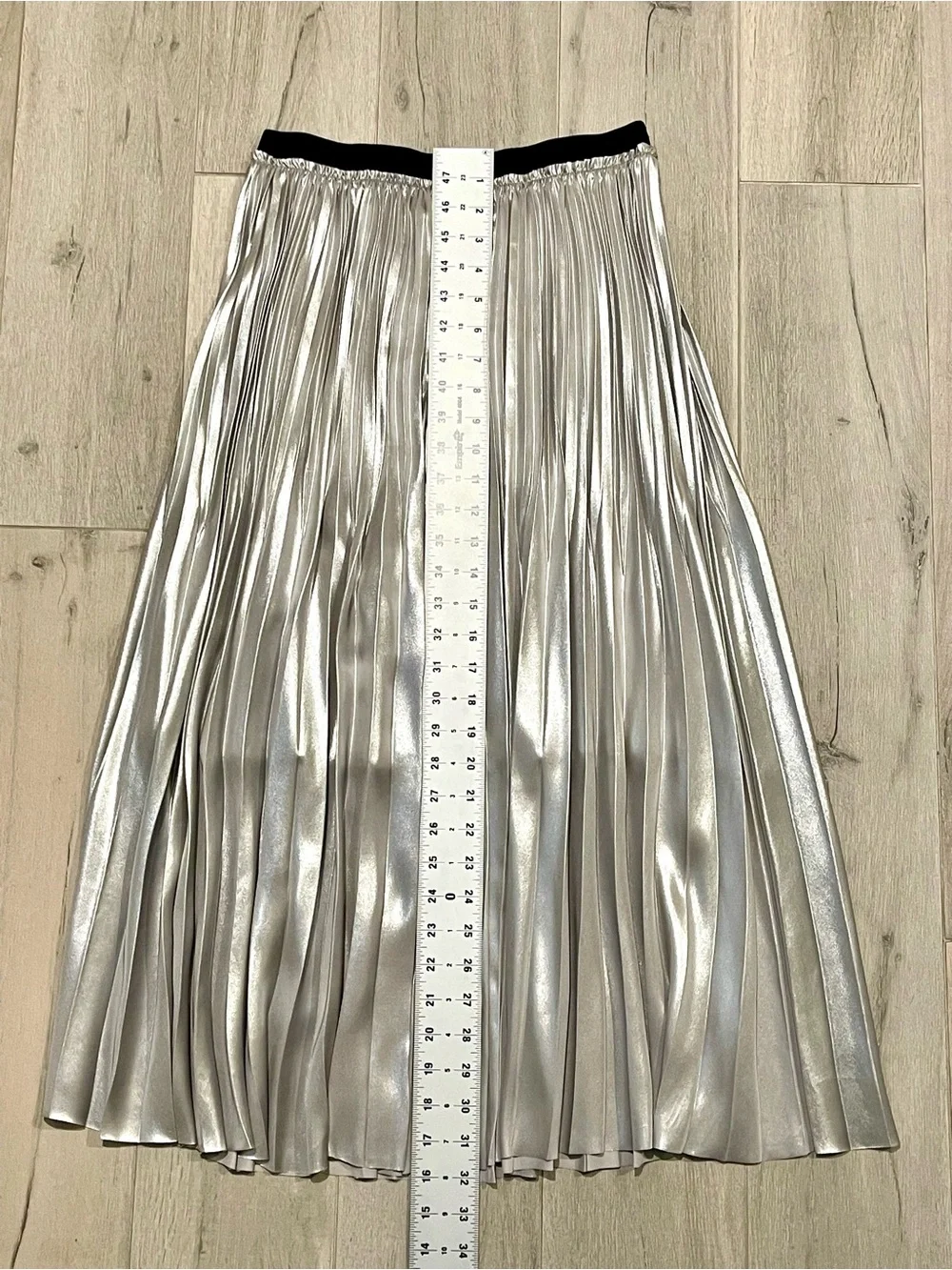 Silver Metallic Pleated Midi Skirt | Quiet Luxury Minimalist Chic